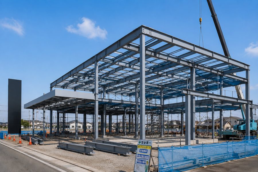 カーディーラー鉄骨建方工事